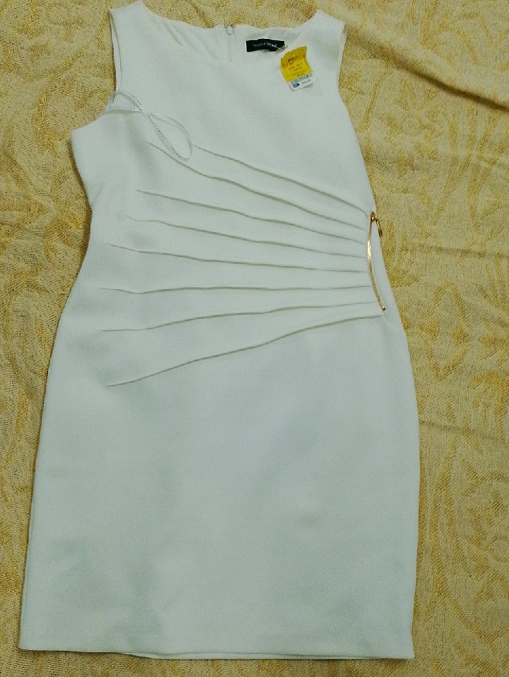Ivanka Trump White Mini Sheath Dress with Gold Trim